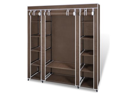 Látková šatní skříň s přihrádkami a tyčemi 45x150x176 cm hnědá