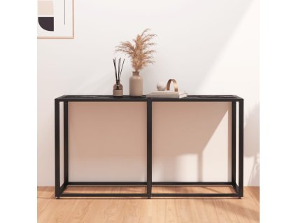 Konzolový stolek černý mramor 140 x 35 x 75,5 cm tvrzené sklo