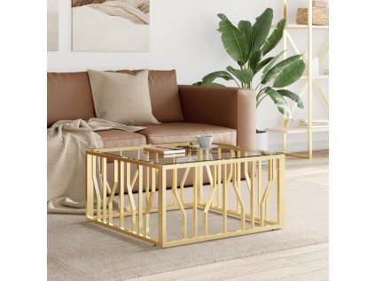 Konferenční stolek zlatý 80 x 80 x 40 cm nerezová ocel a sklo