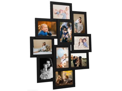 Kolážový fotorámeček na 10 obrázků (13 x 18 cm) černý MDF