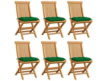Zahradní židle se zelenými poduškami 6 ks masivní teak