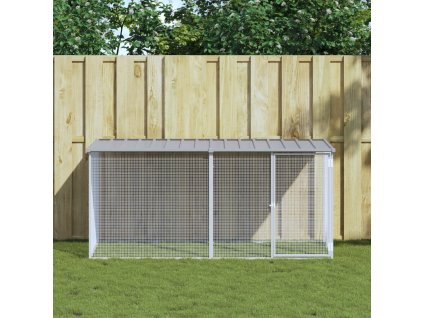Klec pro kuřata se střechou světle šedá 203 x 98 x 90 cm pozinkovaná ocel
