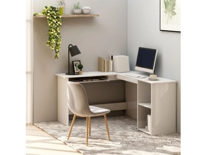 Rohový psací stůl bílý lesklý 120x140x75 cm kompozitní dřevo