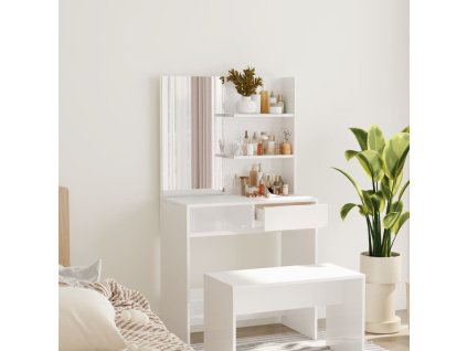 Toaletní stolek se zrcadlem lesklý bílý 74,5 x 40 x 141 cm