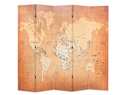Skládací paraván 200 x 170 cm Mapa světa žlutý
