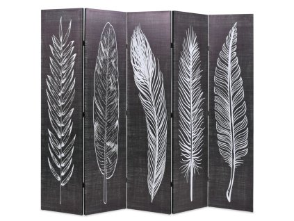 Skládací paraván 200 x 170 cm pírka černobílá