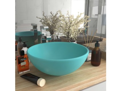 Luxusní umyvadlo kulaté matné světle zelené 32,5x14cm keramické