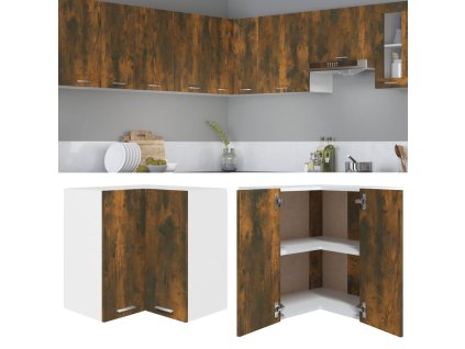 Závěsná rohová skříňka "Lyon" kouřový dub 57x57x60 cm, konstrukční dřevo