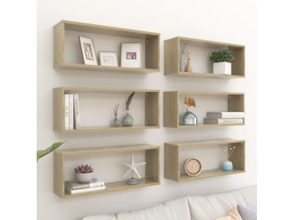 Nástěnné obdélníkové police 6 ks dub sonoma 60x15x23cm kompozit