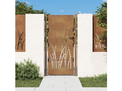 Zahradní branka 100 x 200 cm z corten oceli, design s trávou