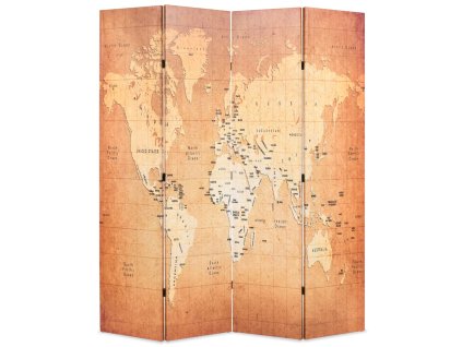 Skládací paraván 160 x 170 cm Mapa světa žlutý