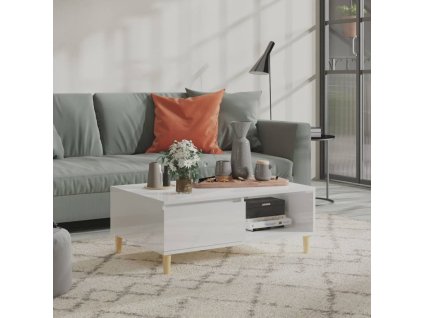 Konferenční stolek bílý lesklý 90 x 60 x 35 cm kompozitní dřevo