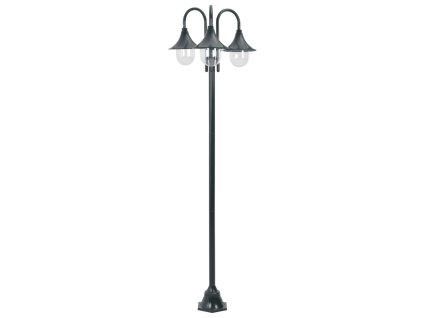 Zahradní sloupová lampa 3 ramena E27 220 cm hliník tmavě zelená