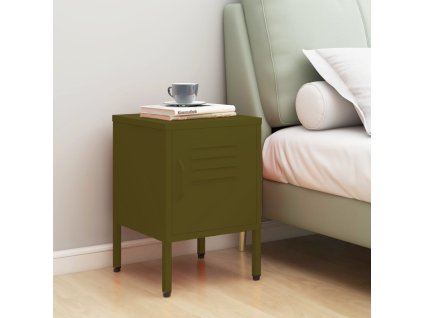 Noční stolek olivově zelený 35 x 35 x 51 cm ocel