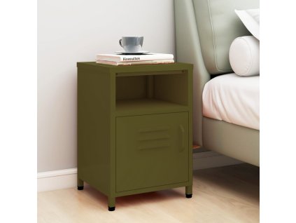 Noční stolek olivově zelený 35 x 35 x 51 cm ocel