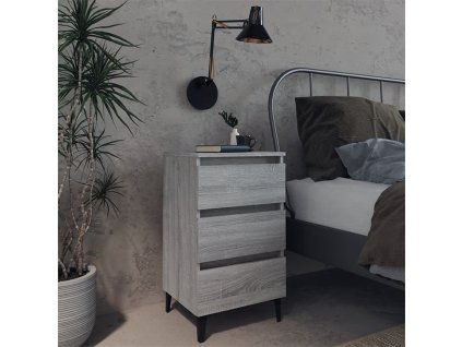 Noční stolek s kovovými nohami šedý sonoma 40 x 35 x 69 cm