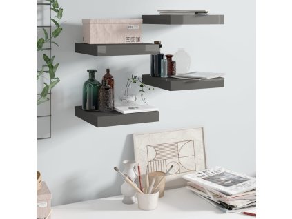 Plovoucí nástěnné police 4 ks lesklé šedé 23x23,5x3,8 cm MDF