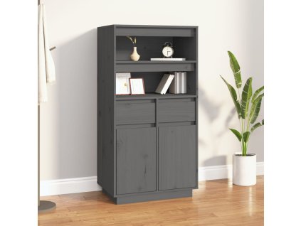 Skříň highboard šedá 60 x 40 x 116,5 cm masivní borové dřevo