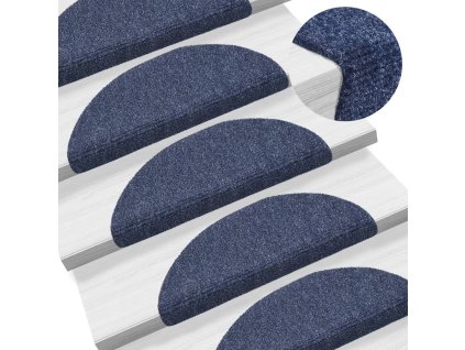 Schodové rohože samolepicí 15 ks 56 x 17 x 3 cm modré půlkulaté