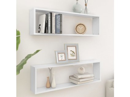 Nástěnné obdélníkové police 2 ks bílé 100 x 15 x 30 cm kompozit