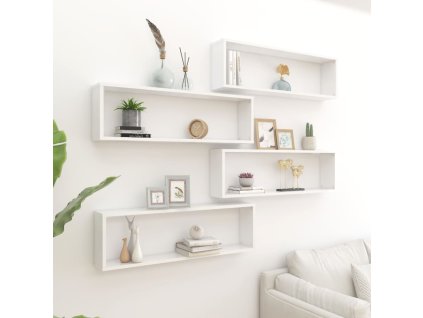 Nástěnné obdélníkové police 4 ks bílé lesk 100x15x30cm kompozit