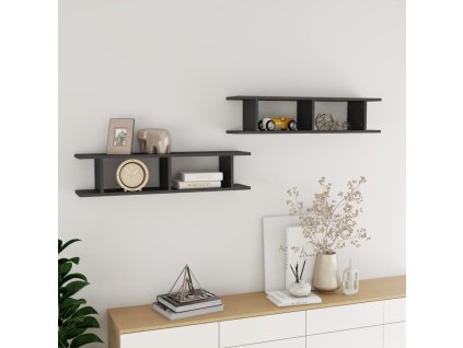 Nástěnné police 2 ks šedé lesklé 90x18x20 cm kompozitní dřevo