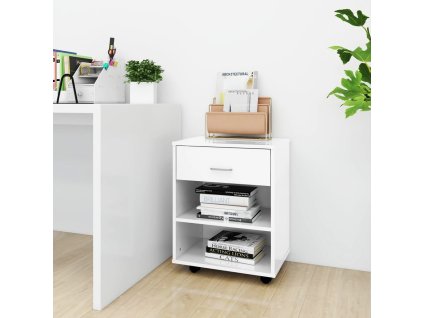 Skříňka na kolečkách bílá lesklá 46x36x59 cm kompozitní dřevo