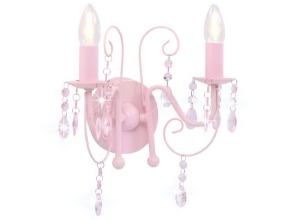 Nástěnná lampa s korálky růžová 2 x žárovka E14