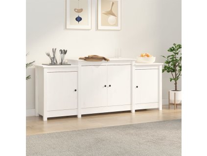 Příborník bílý 164 x 37 x 68 cm masivní borové dřevo