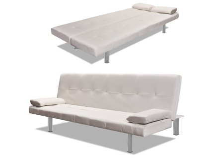 Rozkládací pohovka se 2 polštáři umělá kůže polohovací krémová