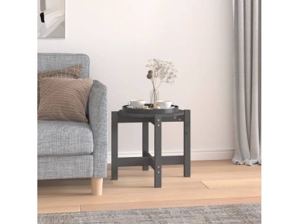 Konferenční stolek šedý Ø 52,5 x 45 cm masivní borové dřevo