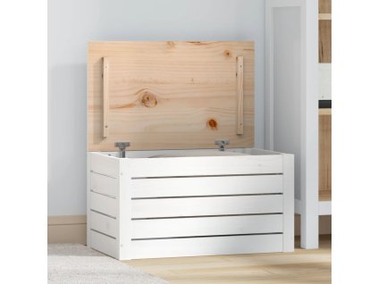 Úložný box bílý 59,5 x 36,5 x 33 cm masivní borové dřevo
