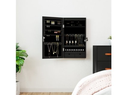 Zrcadlová šperkovnice s LED světly nástěnná černá