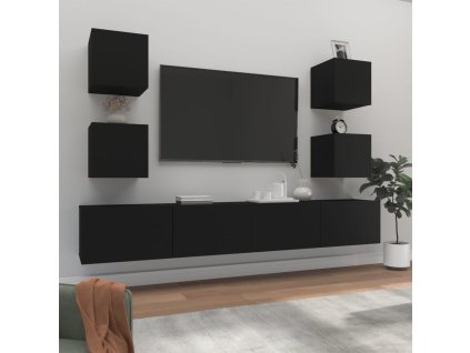 6dílný set TV skříněk černý kompozitní dřevo