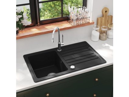 Kuchyňský dřez single žulový s odkapávačem reverzibilní černý