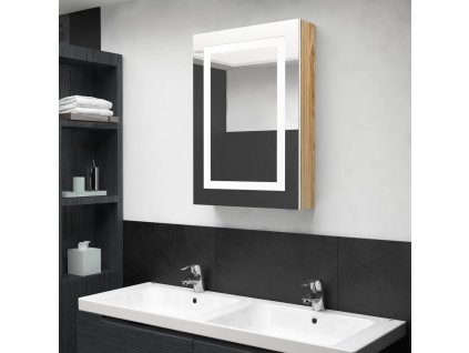 LED koupelnová skříňka se zrcadlem bílá a dub 50 x 13 x 70 cm
