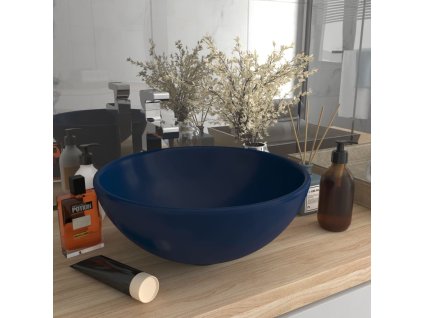 Luxusní umyvadlo kulaté matné tmavě modré 32,5x14 cm keramické