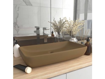 Luxusní umyvadlo obdélníkové matné krémové 71 x 38 cm keramické