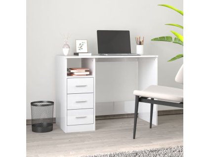 Psací stůl se zásuvkami bílý vysoký lesk 102x50x76 cm kompozit
