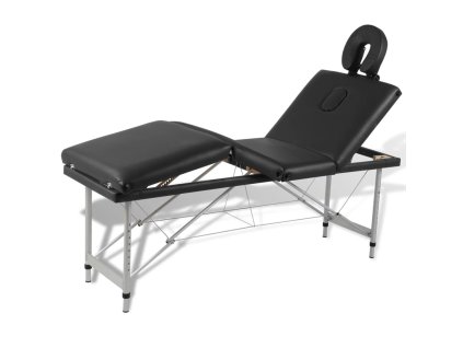 Černý skládací masážní stůl se 4 zónami a hliníkovým rámem