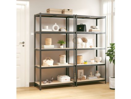 5patrové úložné regály 2 ks antracitové ocel a kompozitní dřevo