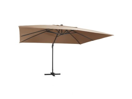 Boční zahradní slunečník s LED hliníková tyč 400 x 300 cm taupe