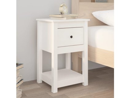 Noční stolek bílý 40 x 35 x 61,5 cm masivní borové dřevo