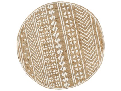 Ručně vyrobený koberec z juty s bílým potiskem 90 cm
