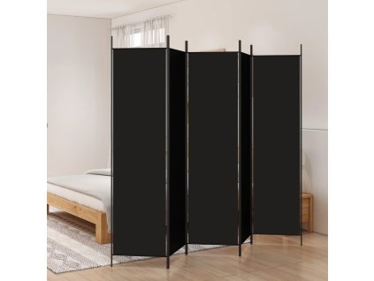 5dílný paraván černý 250 x 200 cm textil