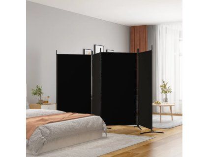 4dílný paraván černý 346x180 cm textil 350265
