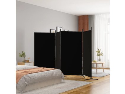 4dílný paraván černý 346x180 cm textil