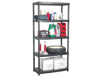 Úložný regál 5patrový černý 85 x 40 x 185 cm plast