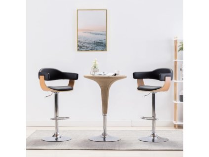 Barové stoličky 2 ks černé ohýbané dřevo a umělá kůže