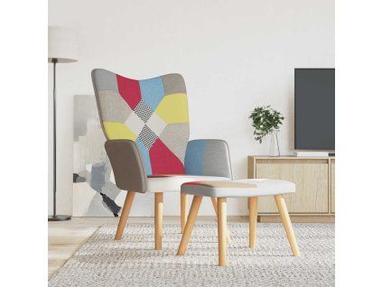 Relaxační křeslo se stoličkou patchwork textil 328184